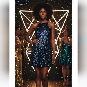 Forever 21 Blue Sequin Sleeveless Dress